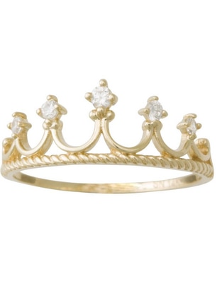 Anillo de corona de oro amarillo zirconia pulido