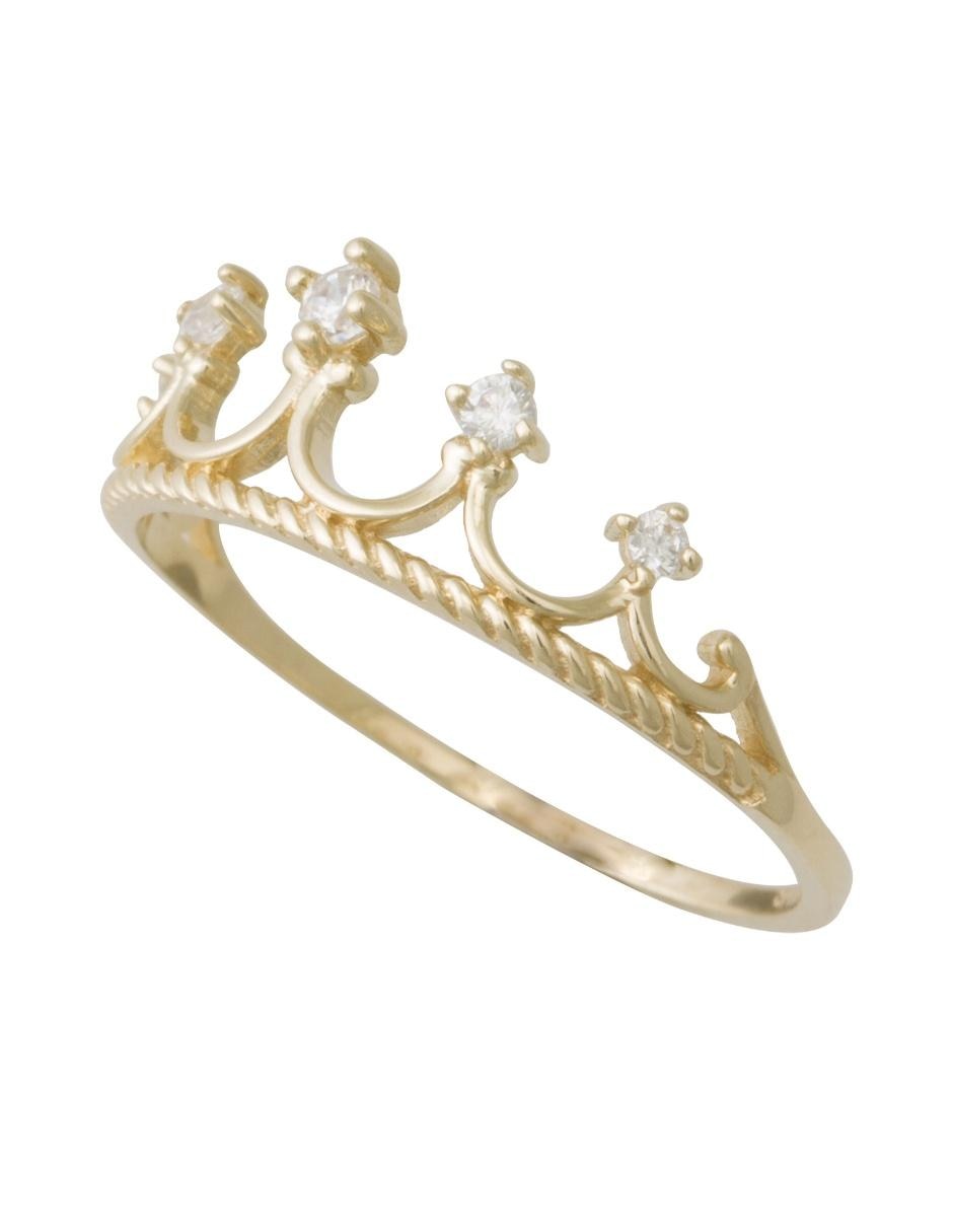 Anillo de corona de oro amarillo zirconia pulido 2