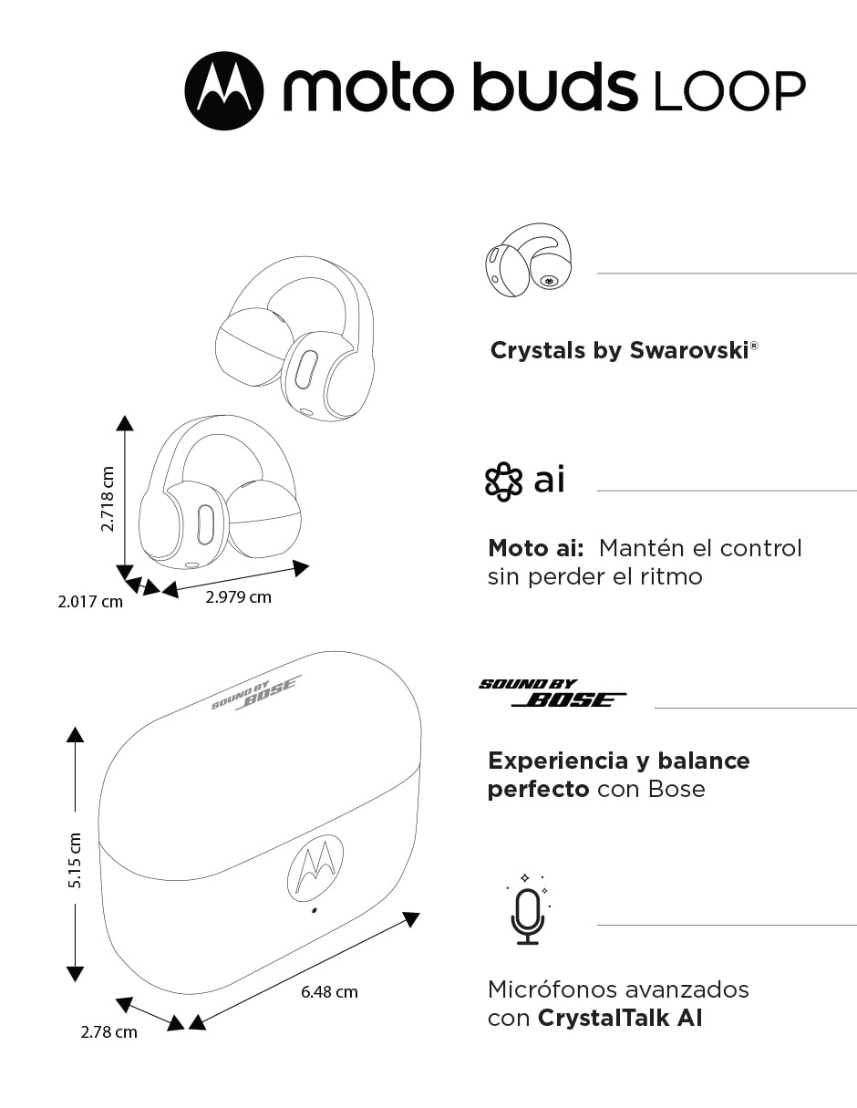 Audífonos On-Ear Moto Buds Loop “Collections Crystals by Swarovski® inalámbricos con cancelacion de ruido 7