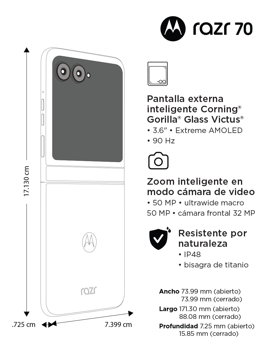 MOTOROLA Razr 70 Corning Gorilla Glass 6.9 pulgadas